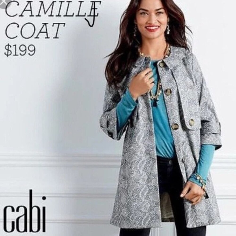 CAbi Camille Trench Coat #3134 French Style Pockets Gray Snakeskin MSRP $199